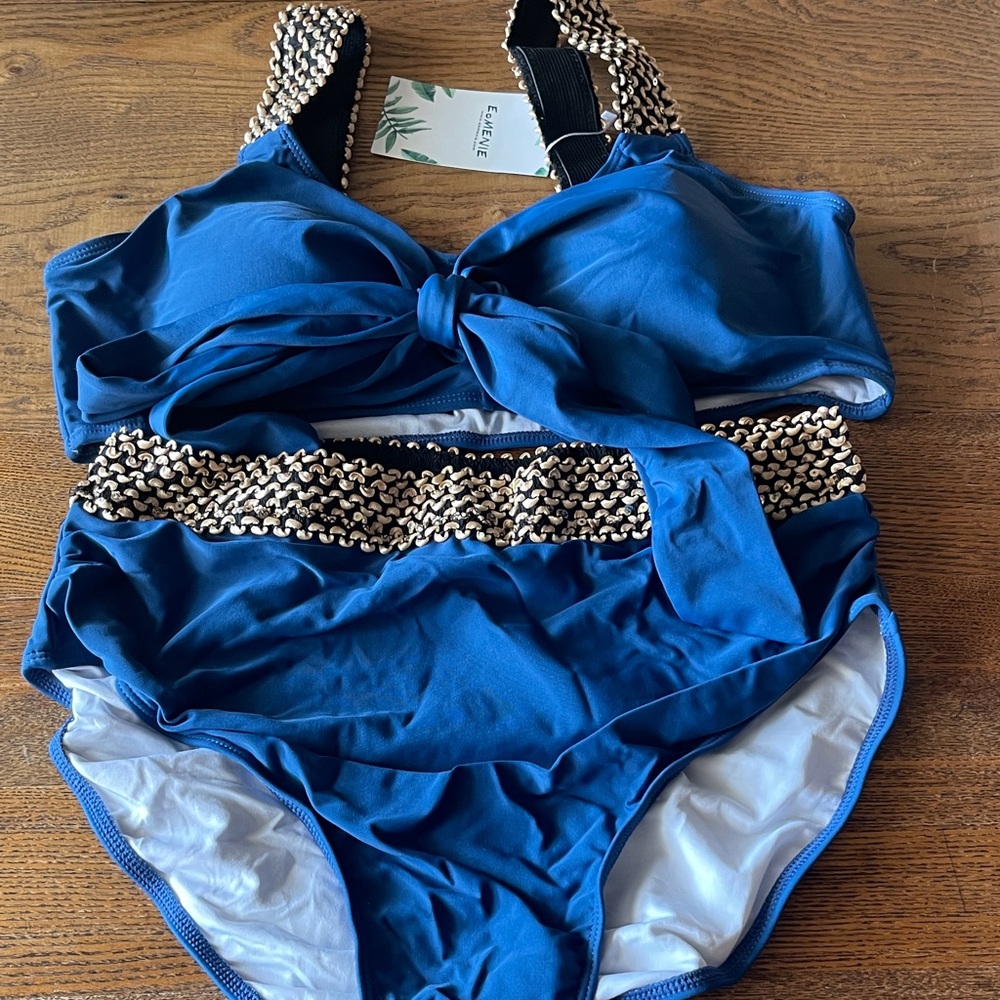 Eomenie Blue Bikini Set with Accents Bathing Suit Swimsuit